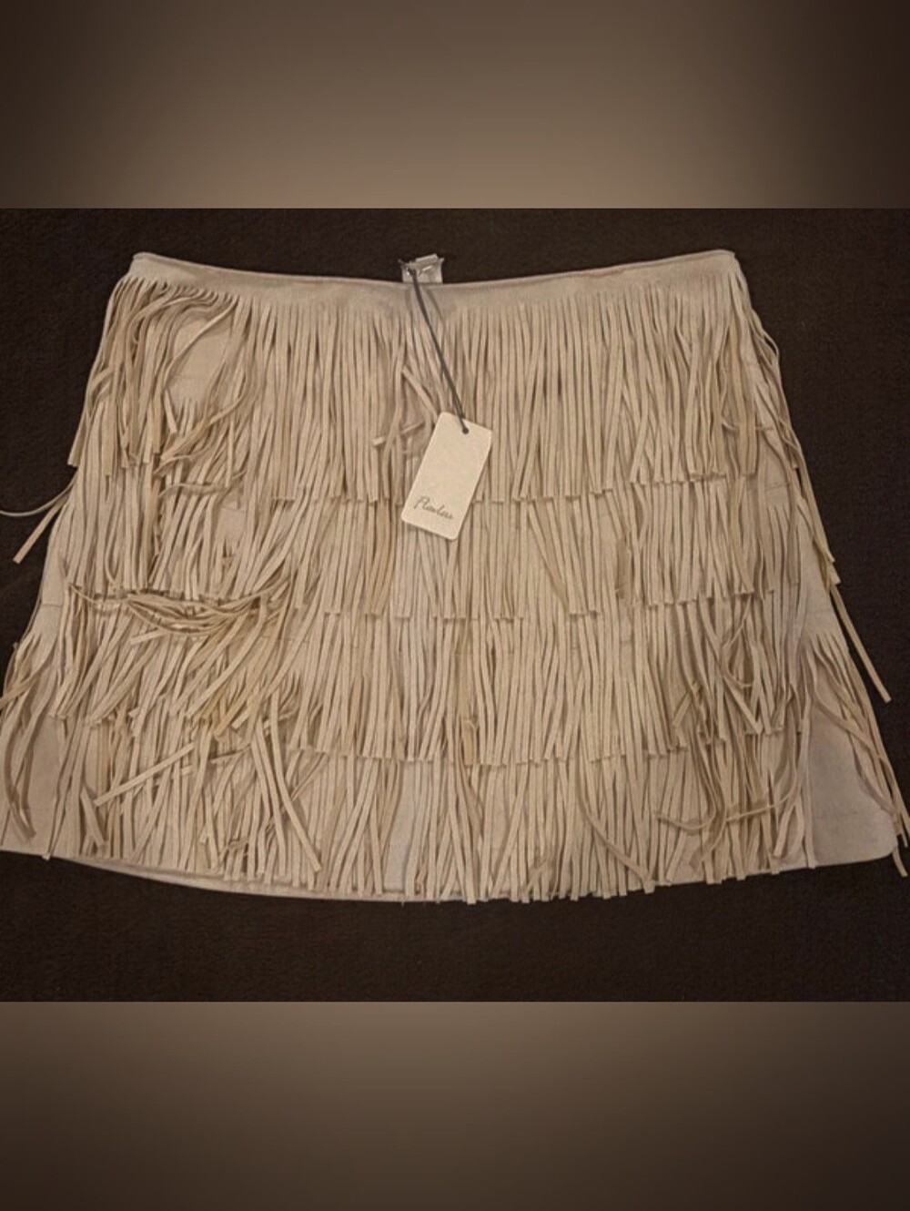FLAWLESS Beige Fringe Mini Skirt HIGH QUALITY feels like Suede NWT Medium
